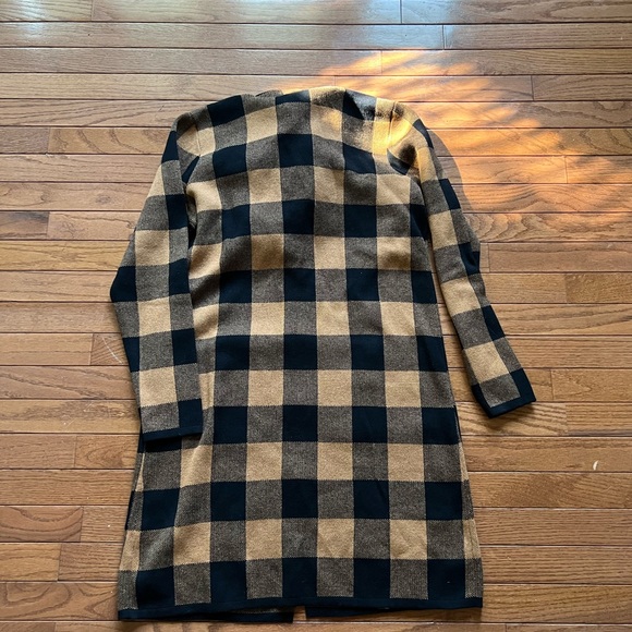 Brown and Black Plaid Hooded Cardigan - Picture 3 of 3